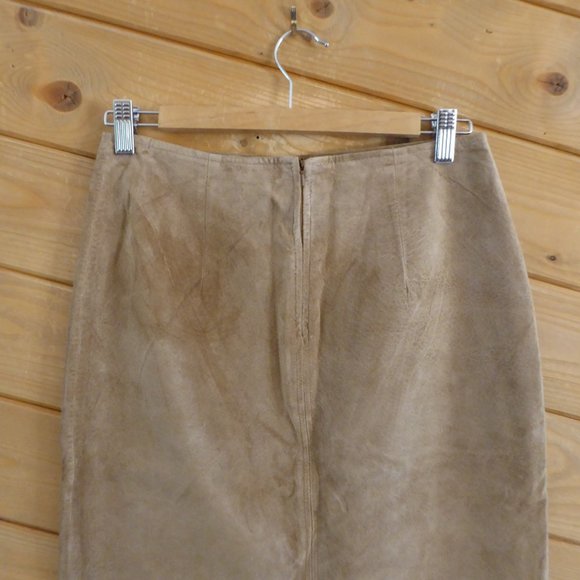 J. Marco Galleries Tan Pencil Straight Skirt Front Slit Suede Genuine Leather 6 - Picture 7 of 11